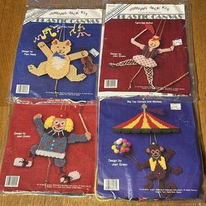 4 New Vintage 1991 Plastic Canvas Old Fashioned Moveable Pull-Toy by Back street